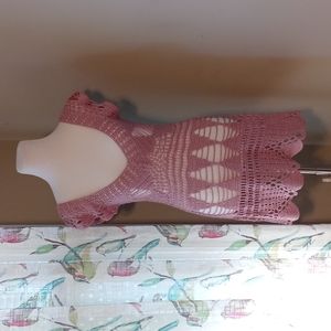 Brazen Blush Dusty Pink Crocheted Tunic Long Shirt Short Dress Size